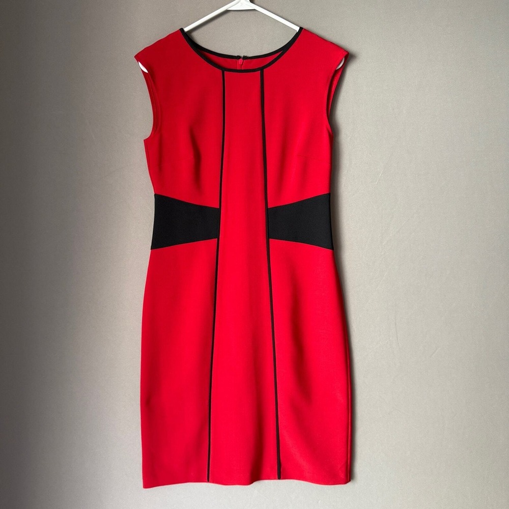 London Style Collection sz 8 Red Black Colorblock Sheath Dress Mobwife Luxury